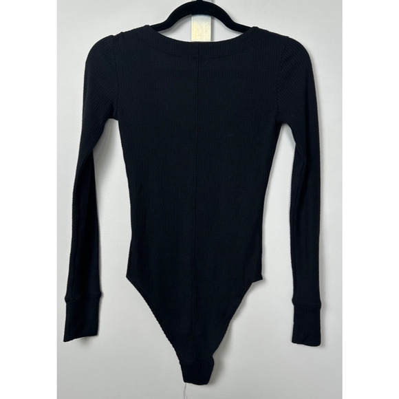 FAHERTY Size XS Legend Rib Monroe Bodysuit In Black Long Sleeve Ribbed Soft A57 - Picture 3 of 5